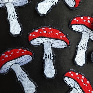 Iron On Amanita Mushroom Embroidered Patch - Toadstool Muscaria Psychedelic Machine Embroidery - Fairycore