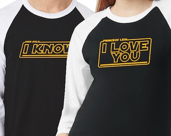 I Love You I Know T-Shirt Couples Baseball Style Shirt The Empire Strikes Back Movie Quote matching 3/4 White sleeve Raglan Shirt Set