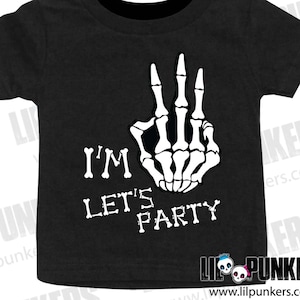 I’m Three Let’s Party Skeleton Hand Birthday Shirt 3rd Birthday T-Shirt Three Year Old Halloween Birthday Party Tee Bones Birthday T shirt