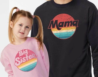 Big Sister Retro Sweater Mama Sweater Retro Big Sister Sweatshirt Big Sister Sibling Announcement Crew Fleece Pregnancy Reveal Sweatshirt