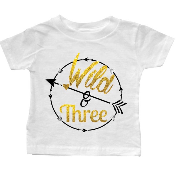 Wild and Three - Hipster Arrow Birthday Girl Gold Sparkle T-Shirt - Birthday Shirt