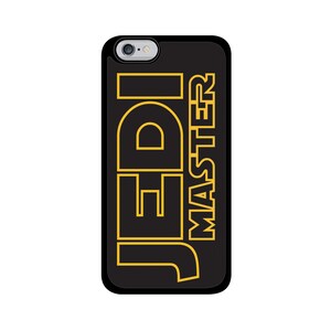 May include: Black phone case with a yellow outline of the text "Jedi Master".
