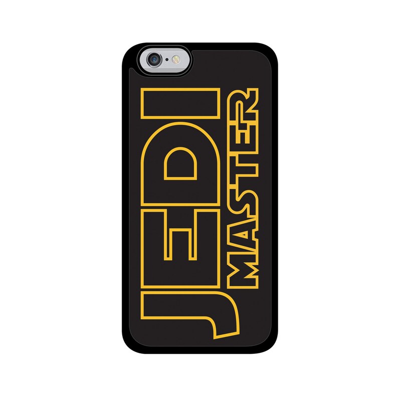 May include: Black phone case with a yellow outline of the text "Jedi Master".
