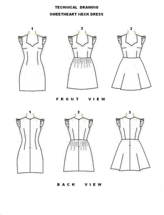 PDF Sewing Pattern Sweetheart Neck Dress With 3 Skirt Etsy