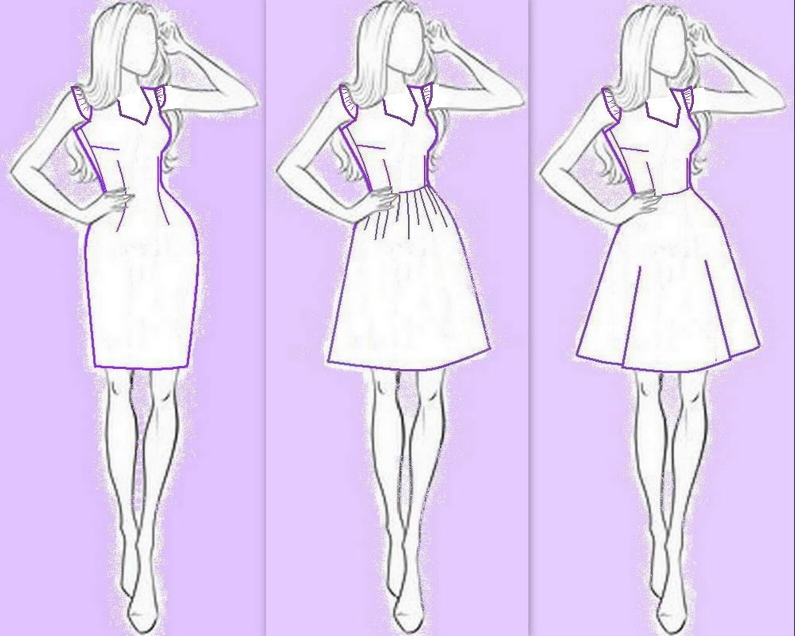 PDF Sewing Pattern Sweetheart Neck Dress With 3 Skirt Etsy