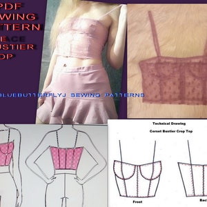 Corset Bustier Crop Top from Lace Fabric-PDF Sewing Pattern-Instant Download-European Sizes 34,36,38,40,42-US Sizes 4,6,8,10,12