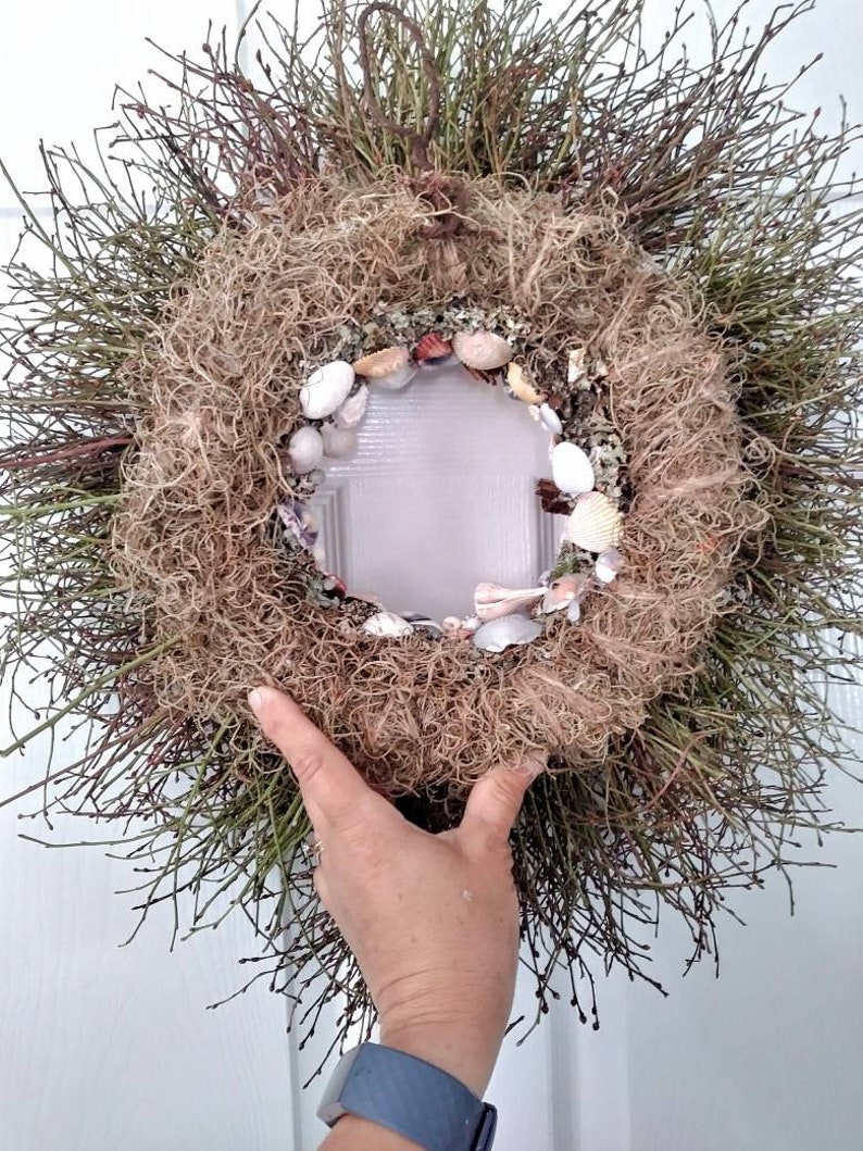 twig and seashell wreath Indoor or outdoor wreath. Seashell wreath colorful sea shell wreath ocean beach decor beach house decor