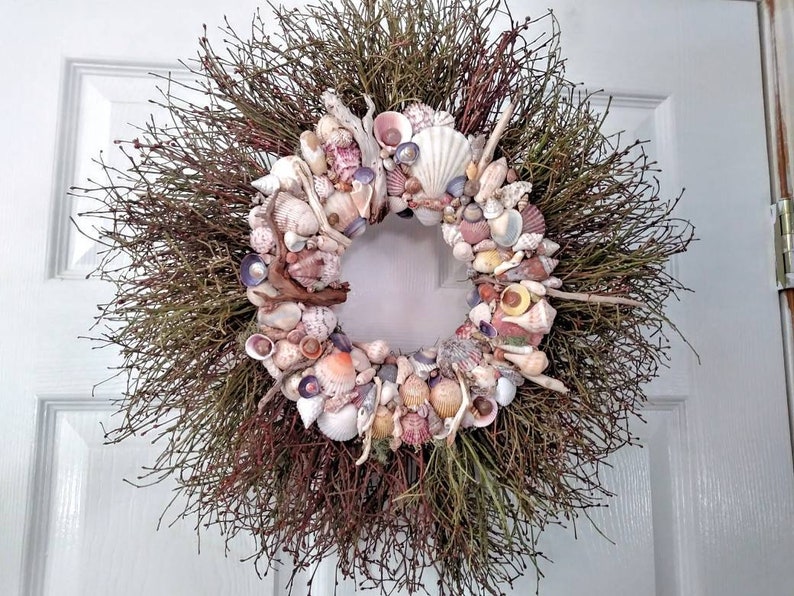 twig and seashell wreath Indoor or outdoor wreath. Seashell wreath colorful sea shell wreath ocean beach decor beach house decor
