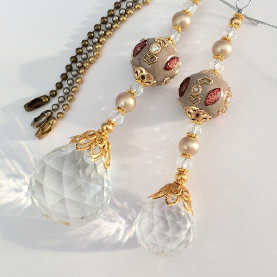 Ceiling Fan Pull Set Or Individual Light Pull Crystal Prism Etsy