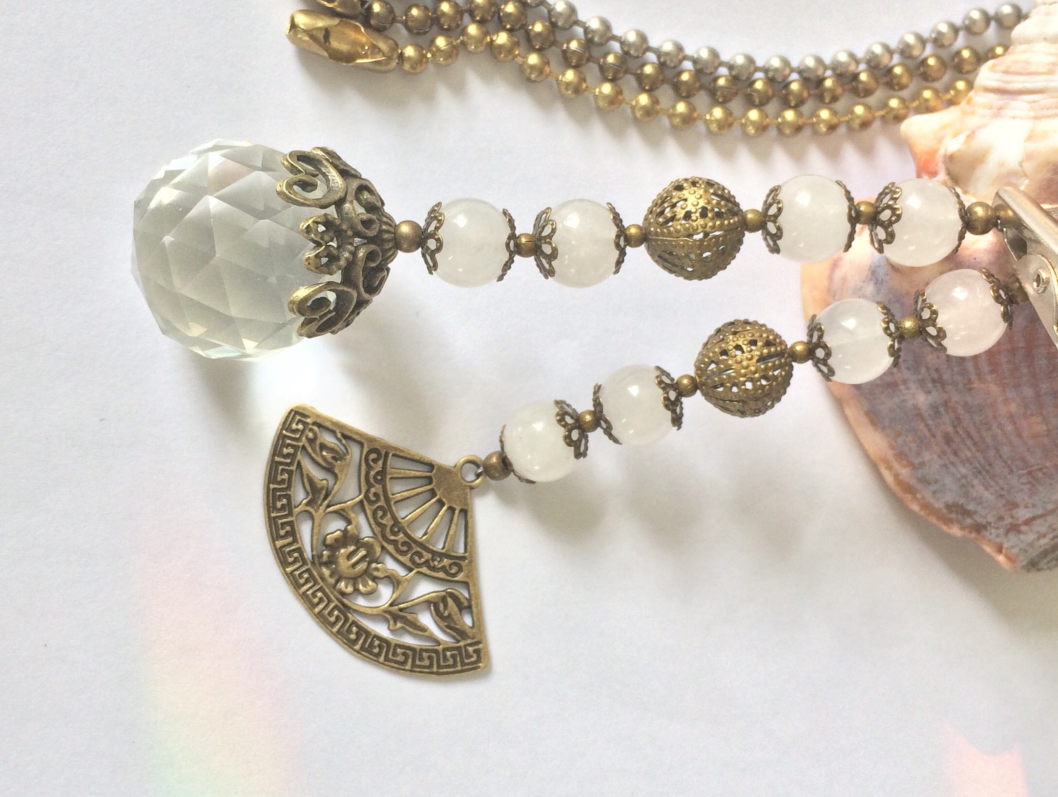 Light Pull Or Ceiling Fan Pull Set Decorative Ball Chain Pulls White Jade Stone Crystal And Antique Bronze Pull Chains Victorian Fan
