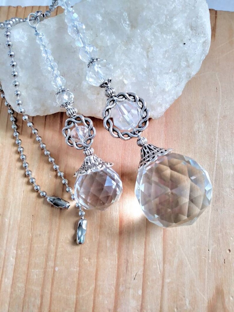 Ceiling Fan Pull Set Or Individual Light Sun Catcher Ornament Decorative Ball Chain Pulls Crystal Prism Extension