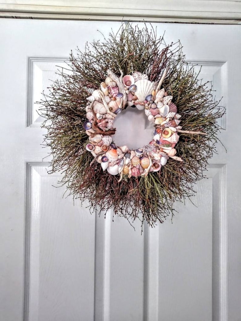 twig and seashell wreath Indoor or outdoor wreath. Seashell wreath colorful sea shell wreath ocean beach decor beach house decor
