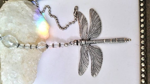Dragonfly Ceiling Fan Pull Long Crystal Light Pull Decorative Ball Chain Pulls Custom Length Pull Chain Lighting Decor Extension Pulls