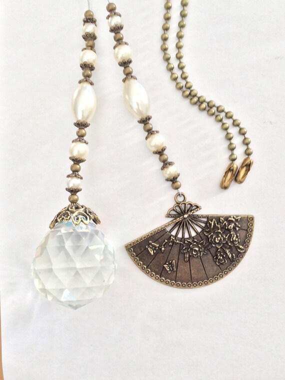 Ceiling Fan Pull Set Crystal And Pearl Light Pull Pair Decorative Ball Chain Pulls Victorian Fan Pendant Pull Chain Lighting Decor