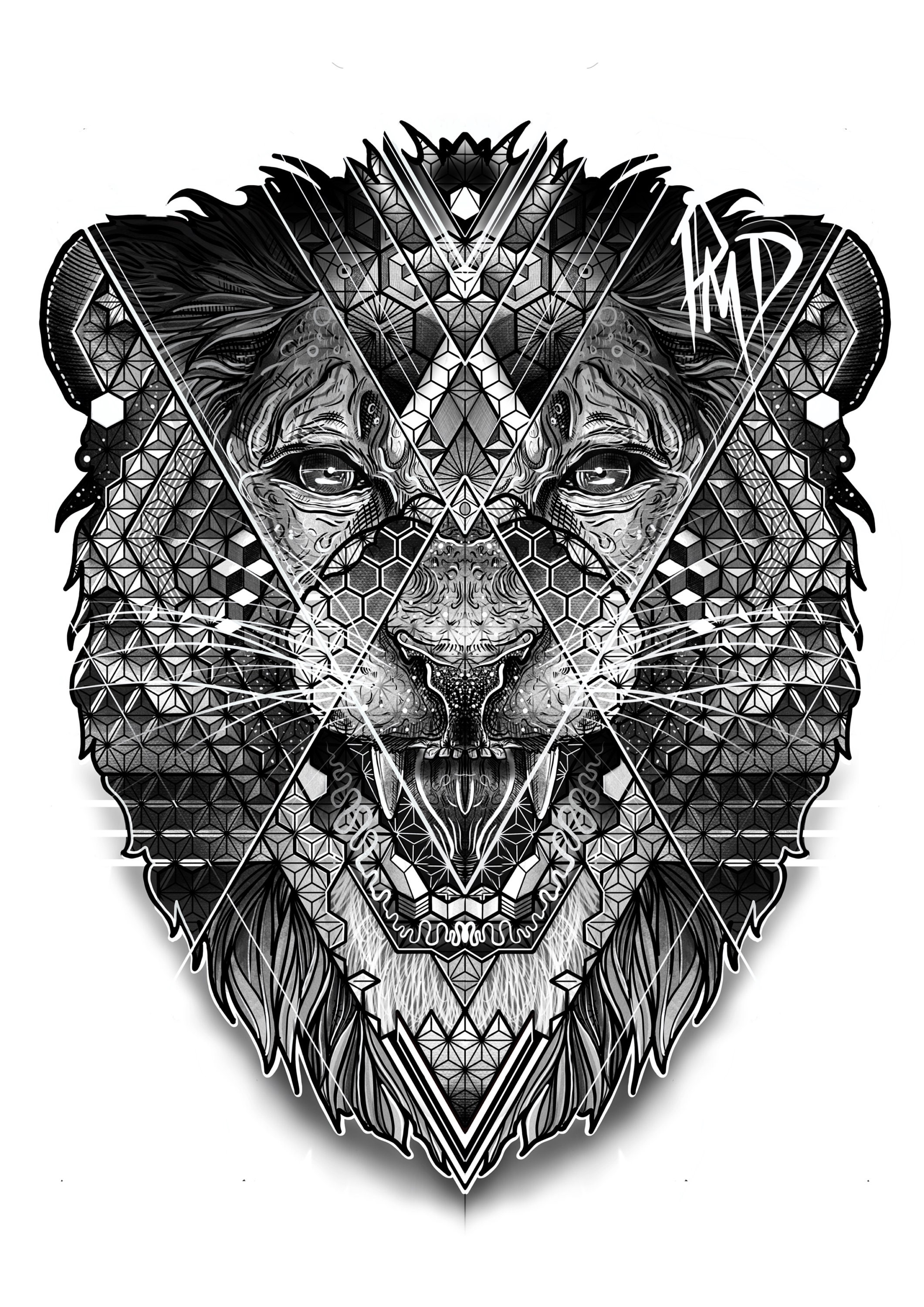 Geometric Lion A3 art print