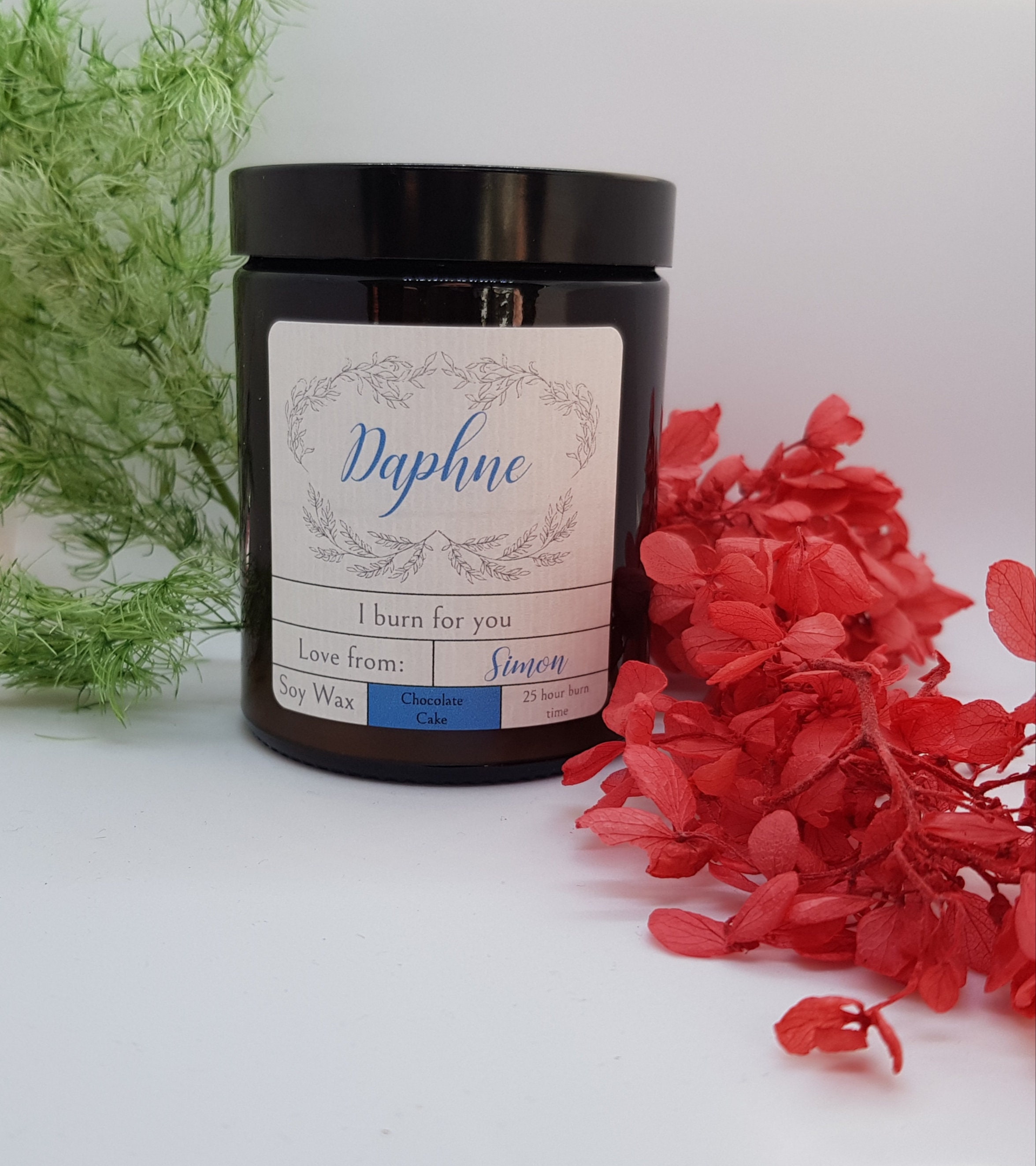 Personalised Scented Candle 100 Soy Wax Vegan and Eco Friendly Candle