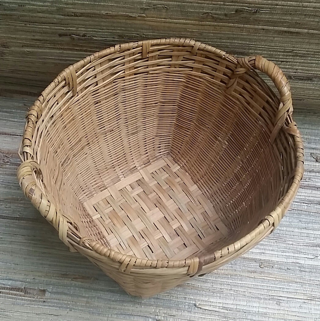 Vintage Asian Bamboo Basket Plant Basket Magazine Basket Hand Made