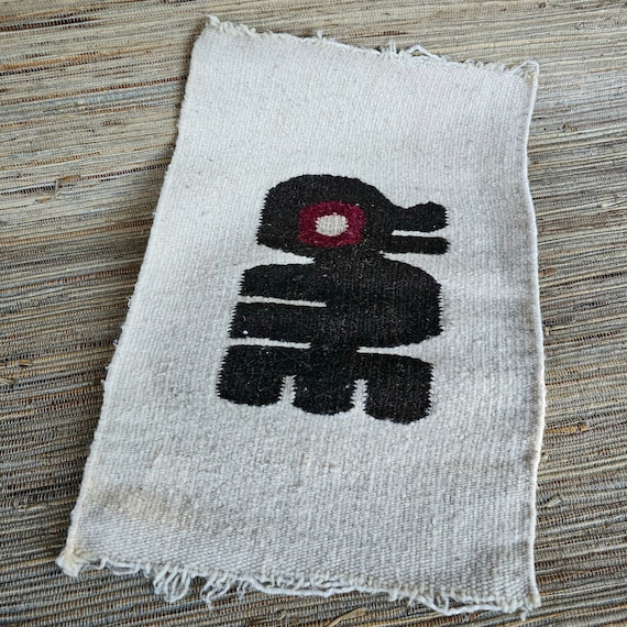 Zapotec Small Table or Wall Rugs Loom Woven From Wool Traditional Central Oaxaca Meso America Good Condition 1960s-70s Size 12" x 18"