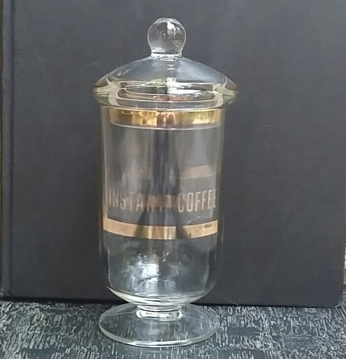 Vintage Jar With Gold Stripes Instant Coffee Printed on the Sides