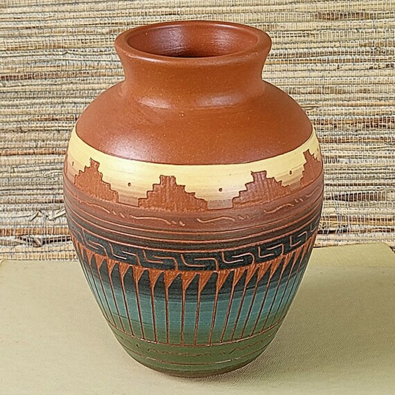 Desert Pottery Vase Native American Navaho Vases Desert Colors Signed by Artist