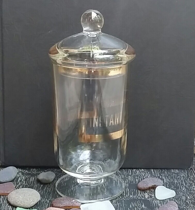 Vintage Jar With Gold Stripes Instant Coffee Printed on the Sides