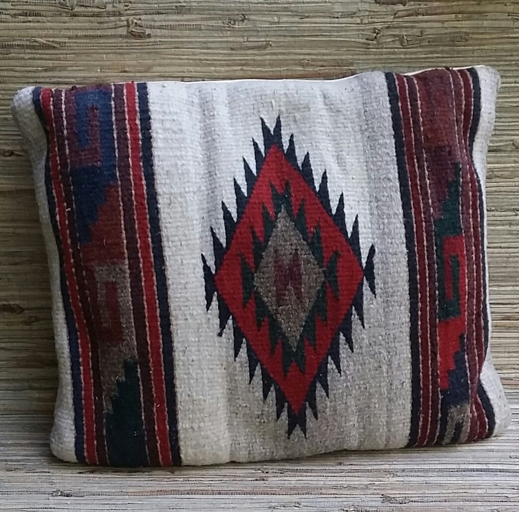 Beautiful Vintage Wool Rug Pillow Cushion Made From A Small Native