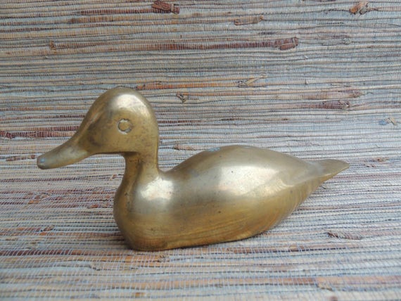 Lovely Vintage Brass Duck With Original Rosenthal-Netter Inc Sticker on base. Nice Age Patina. Mid Century Modern Duck Figure Paper Weight