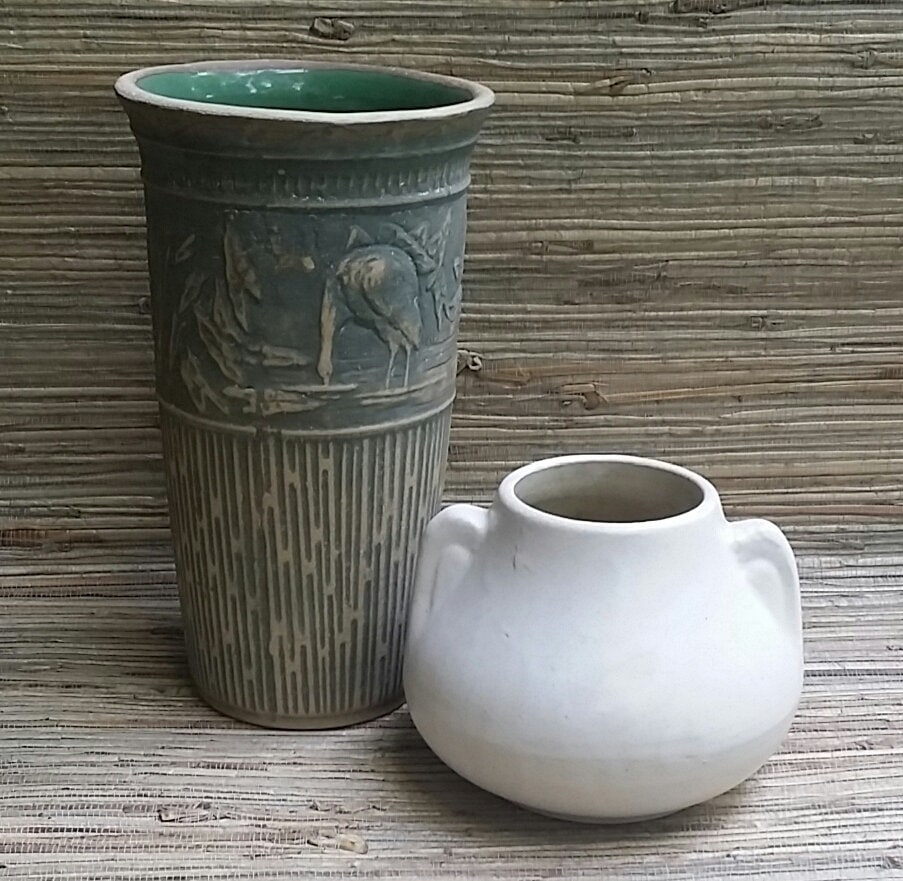 Vintage White Mission/Craftsman Style McCoy Vase Antique White Pottery