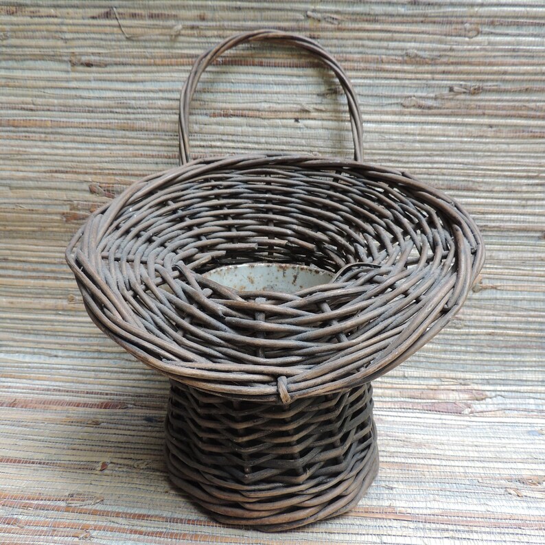 Vintage Willow Flower Basket With Metal Insert and Wood Base Etsy