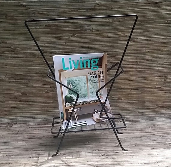 Black Metal Mid Century Magazine Rack Vintage Industrial Style