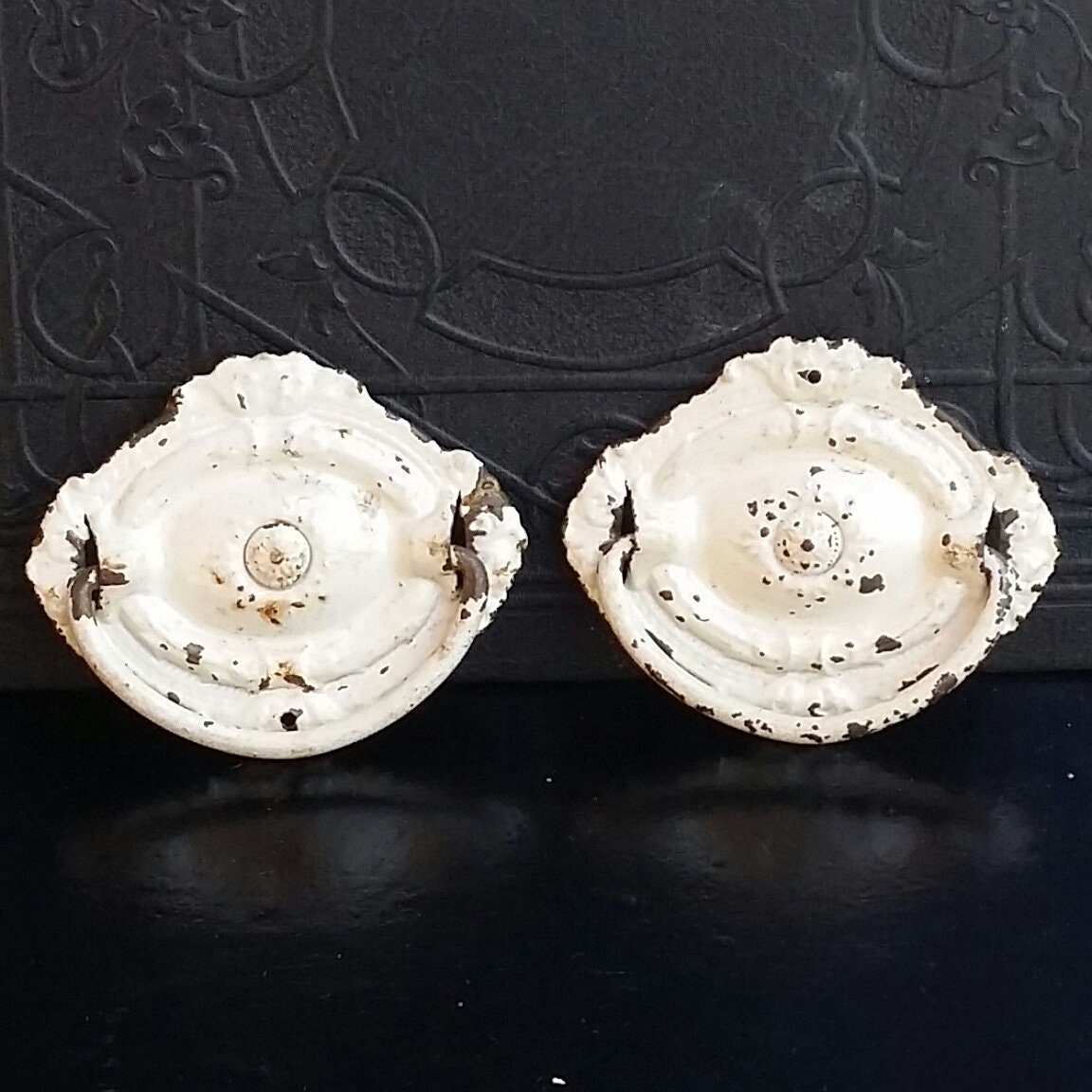 Vintage White Painted Metal Dresser Drawer Handles Chippy Paint Metal Drawer Pulls