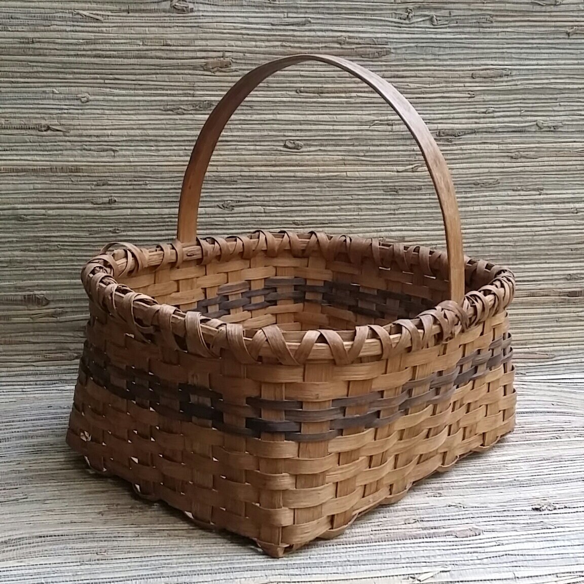 Antique Square Oak or Ash Splint Basket Nice Big Hand Made Work Basket