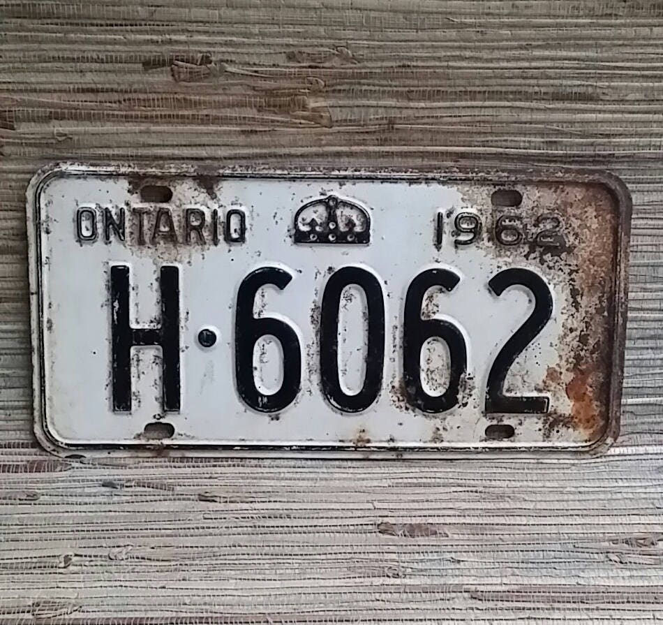 1962 Ontario Car License Plate Black & White 12.00 each Vintage License
