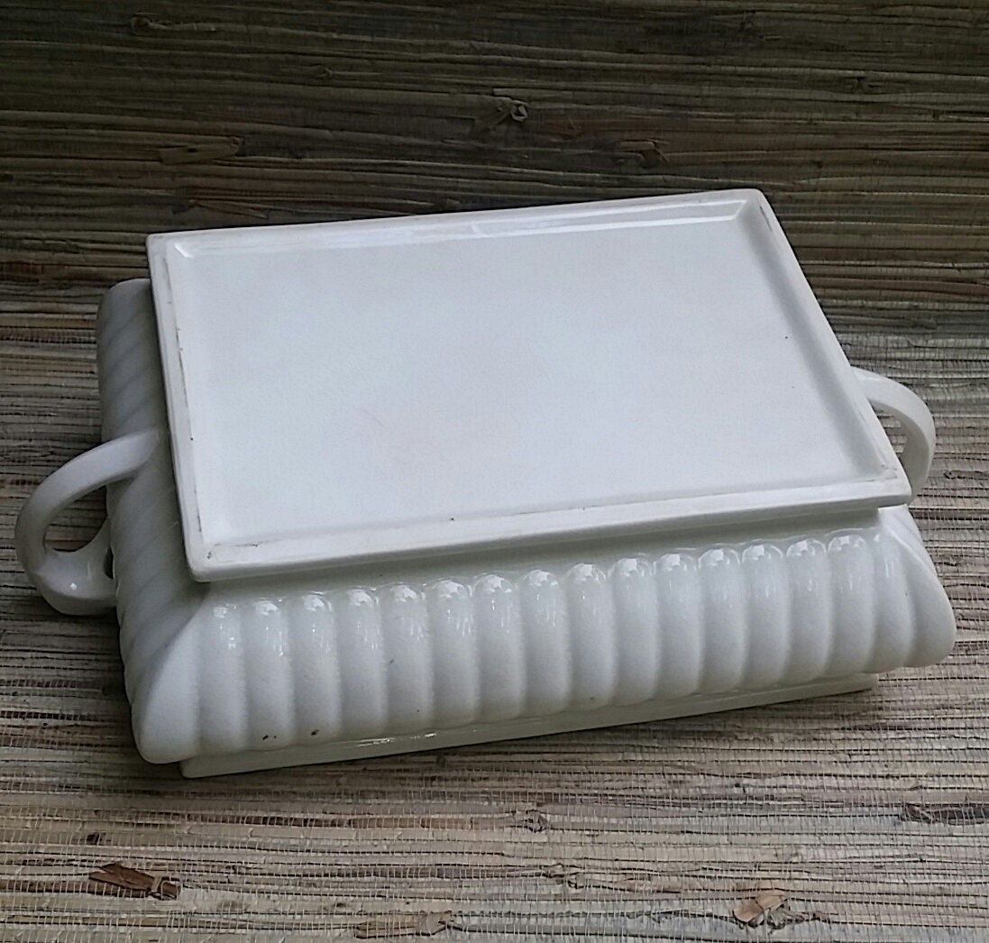 Vintage White Ironstone Rectangular Tureen Base Large Vegetable Dish