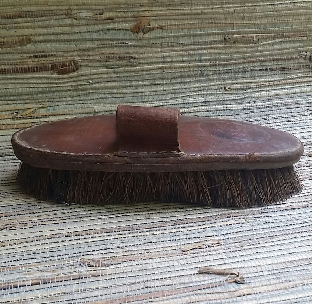 Vintage Leather Equestrian Brush Natural Bristles Horse Curry Old Brushes