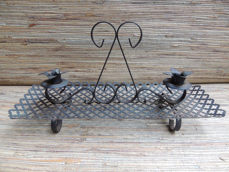 Black Mid Century Iron and Decorative Metal Mesh Candle Holder Etsy