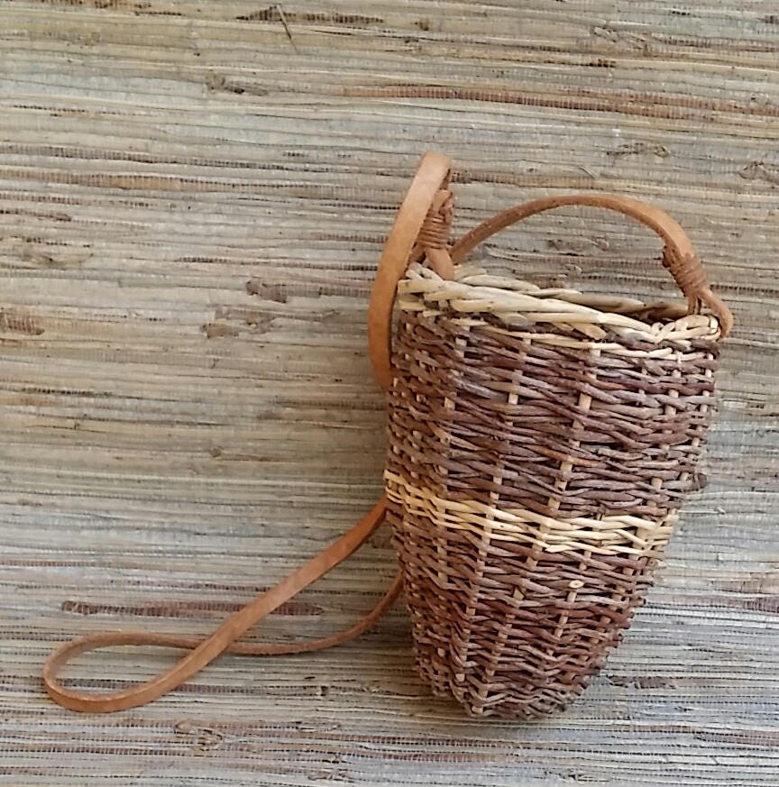 Handmade Willow Gathering Basket With Leather Strap