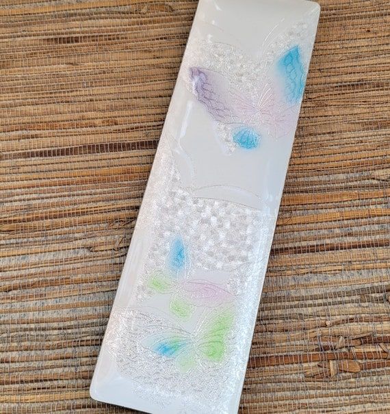 Mid Century Japanese Cloisonne Tray Tutanka Pastel Butterfly Enamel on Metal