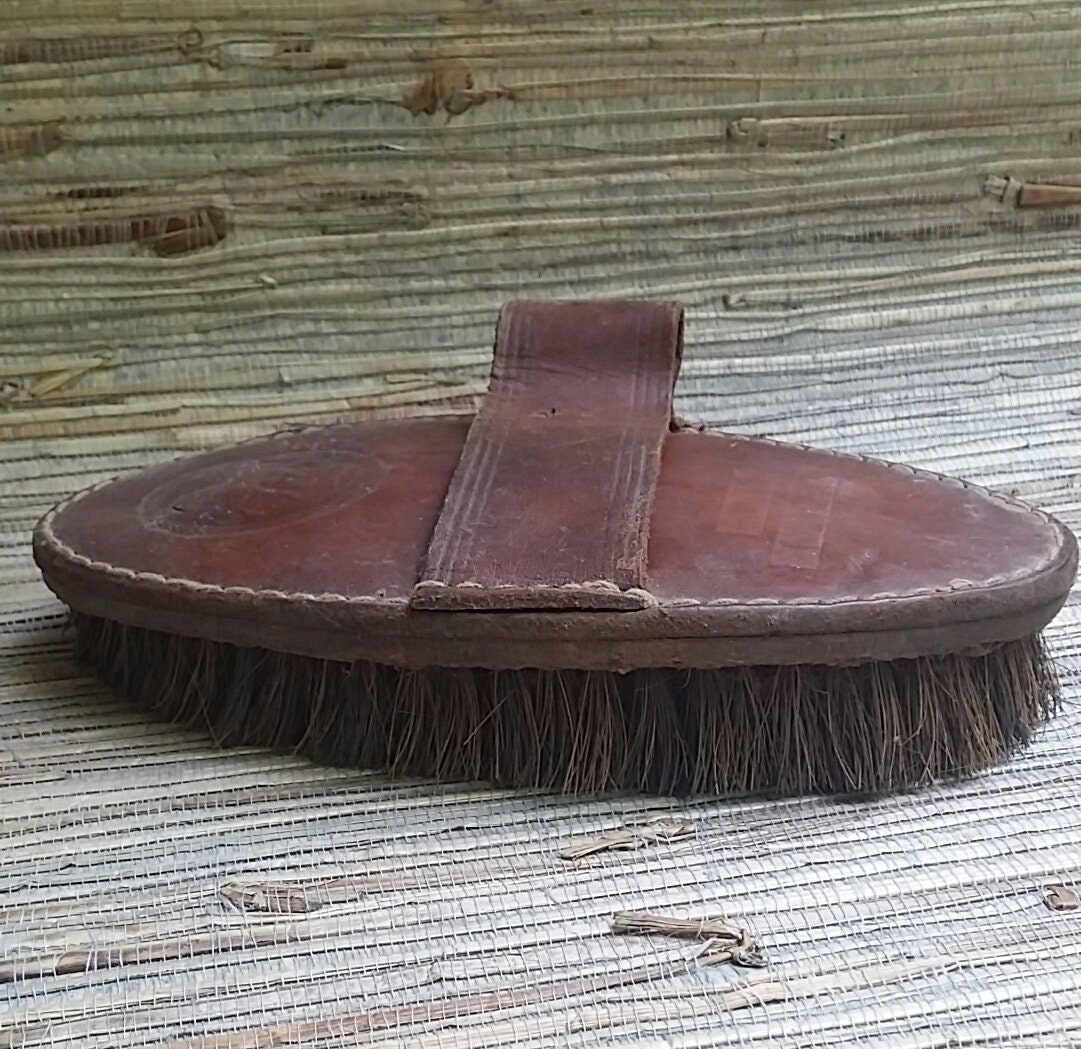 Vintage Leather Equestrian Brush Natural Bristles Horse Curry Old Brushes