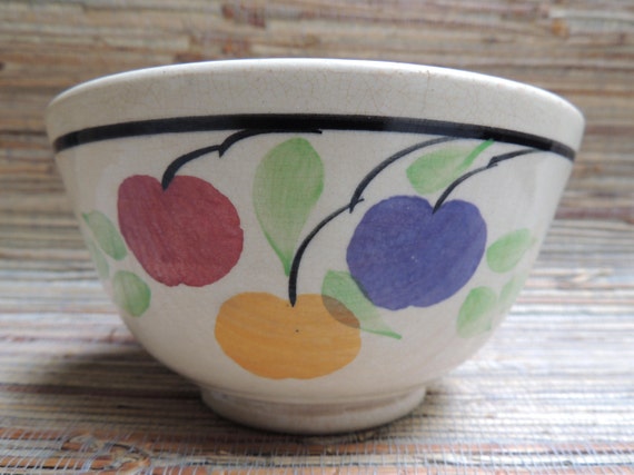 Vintage Pottery Bowl With Fruit & Leaves Made In England Vintage Ceramics