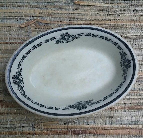 Carr China Co. Cullens Knoxville, Tenn. Oval Bowl Black Transfer Ware Maythorne Pattern