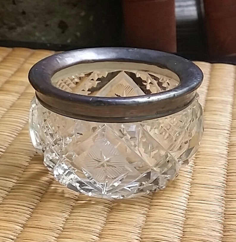 Antique Cut Crystal Salt Cellar With Sterling Silver Rim by Etsy