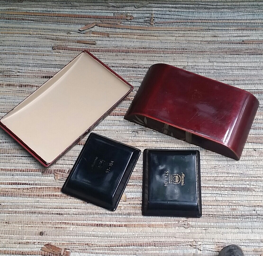 Maruni Metal Based Lacquerware Cigarette Box & Ashtrays Made In