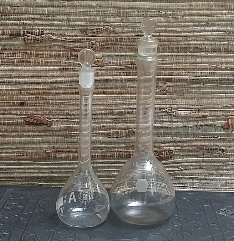 Two Vintage Volumetric Flasks With Ground Glass Stoppers 50 ml LG and