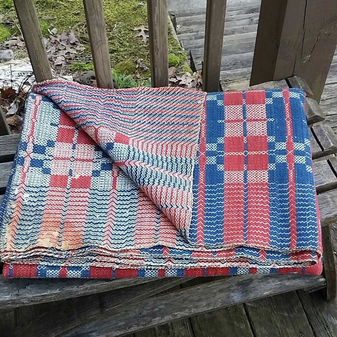 Reserve for Marcia Antique Handwoven Overshot Coverlet Red, White