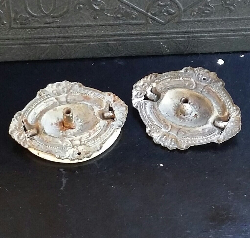 Vintage White Painted Metal Dresser Drawer Handles Chippy Paint Metal