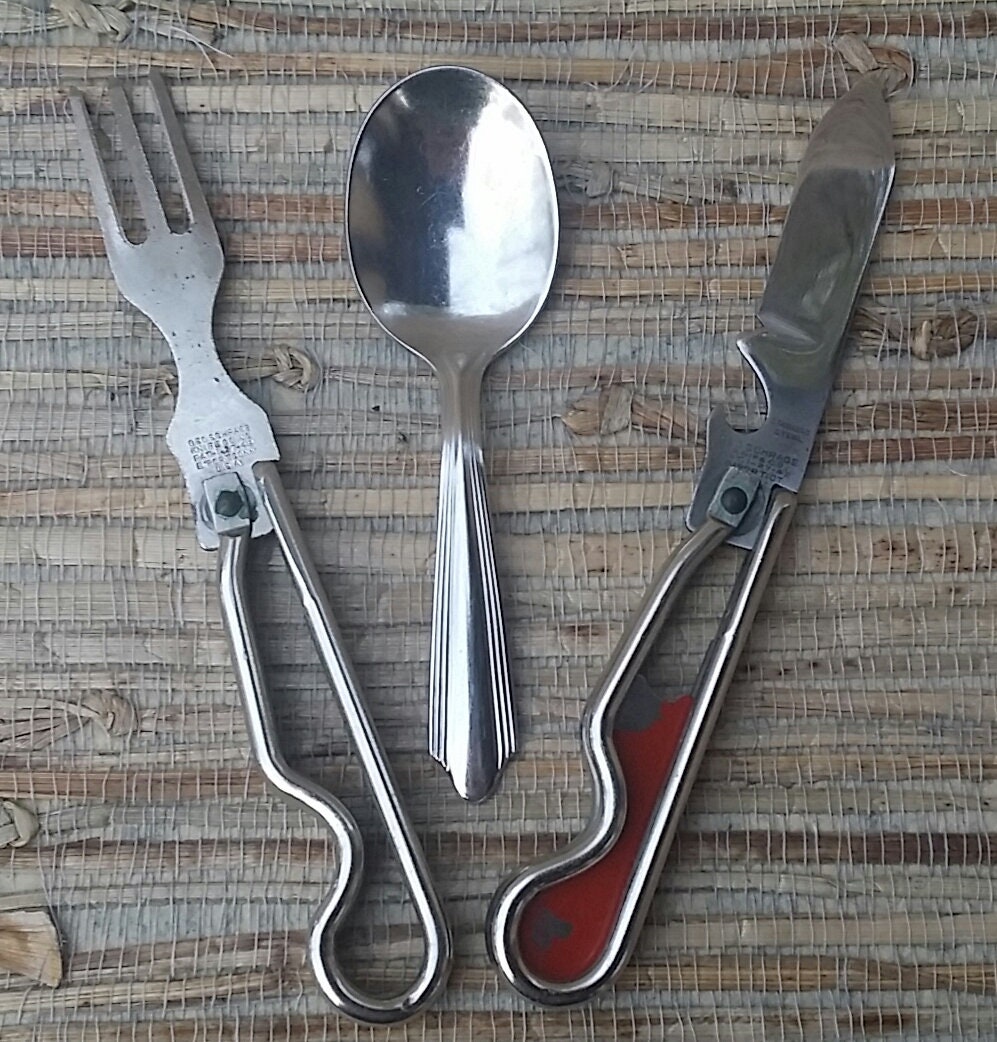 Vtg Boy Scouts BSA Utensils Silverware Knife Fork Spoon Nesting Kit Set  (A4)