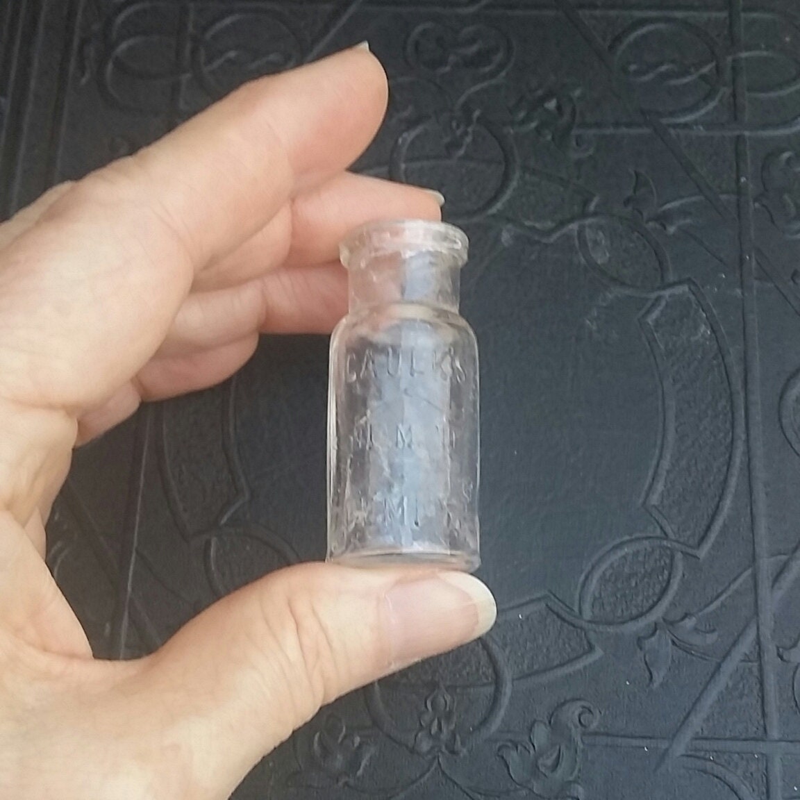 Antique Bottle Diamond Caulk's Cement Tiny Glass Bottle 2 Tall Little