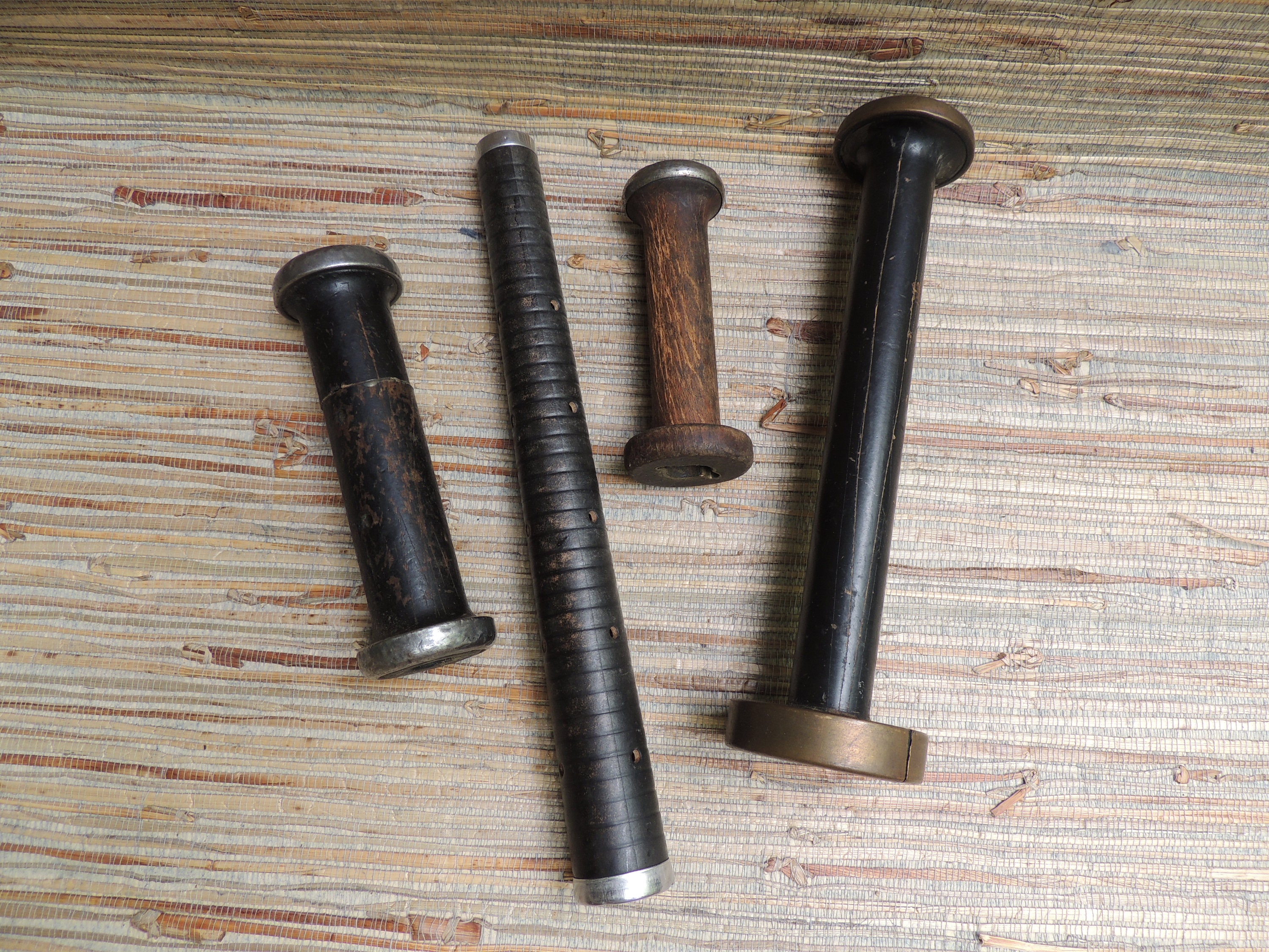 Vintage Southern Textile Mill Black Spools Spindles Bobbins