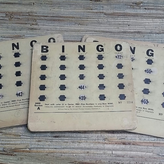 Vintage 3000 Series A BINGO Cards by Kemper-Thomas Company, Cincinnati, O. Vintage Game Cards